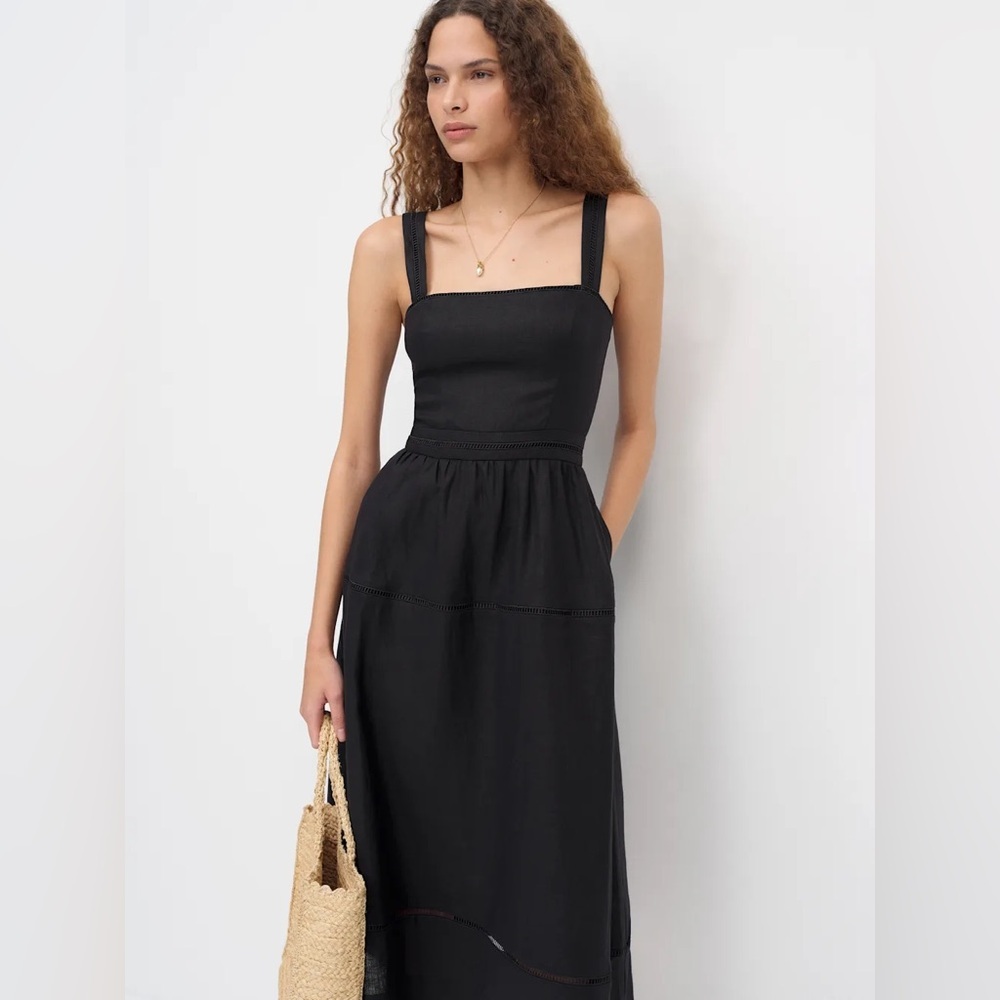 NEW Reformation Everett Sleeveless Linen Embroidered Midi Dress | US 4 UK 8